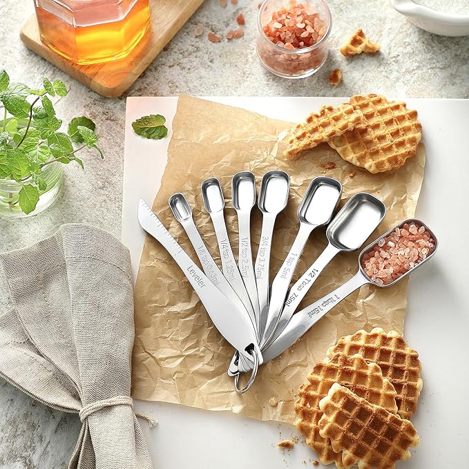 Spring Chef Nesting Stainless Steel Measuring Spoons Set of 13 with Leveler | Rectangular Metal Teaspoon & Tablespoon Measuring Spoons for Dry & Liquid Ingredients, Fits in Spice Jars, Long Handle