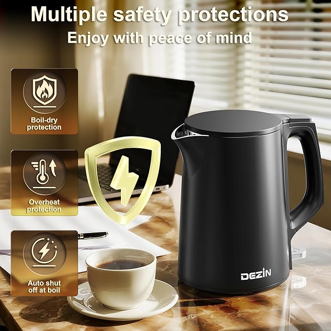 Dezin 0.8L Small Electric Kettle, Stainless Steel Portable Travel Kettle | Double Wall Construction, Auto Shut-Off, 800W Fast Boiling, Compact Tea Kettle for Business Trip, Home, Office, Hotel, Dorm