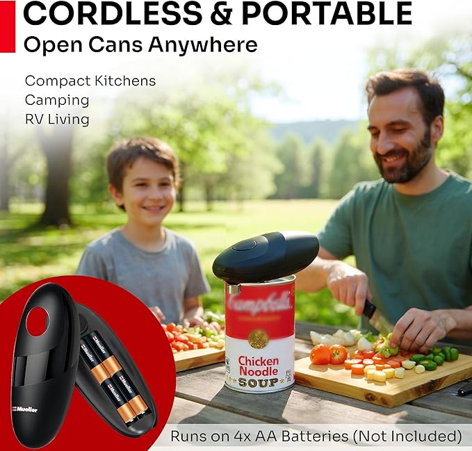 MUELLER HOME SmoothEdge Auto Electric Can Opener, Black | Battery-Operated, One-Touch with Magnet Lid Lifter, Portable Hands-Free Automatic, For Seniors & Arthritis