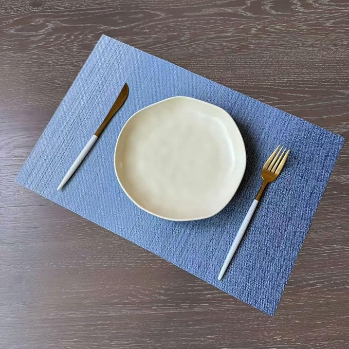 Zupro Placemats Set of 4 Woven PVC18 x12 Everyday use-(Gradient Light Blue) | Washable Heat-Resistant Non Slip Table Mats PVC Vinyl Kitchen Dining Patio Table Place Mats for Holidays Dinner Parties BBQs