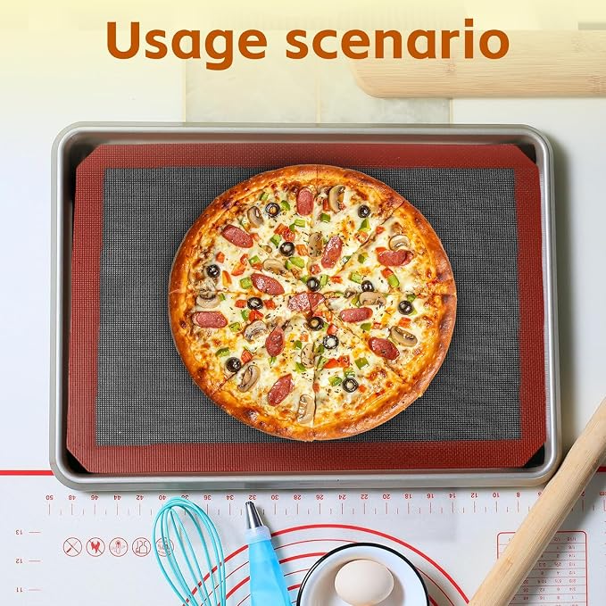 2PCS 16.5"x11.6" Perforated Baking Mats, Silicone Half Sheet Pan Black | Hollow Out Reusable Oven Liners Heat Resistant Non-Stick Mat for Making Cookie/Bread/Pizza/Macaron/Pastry/Eclair(Corner Cut)