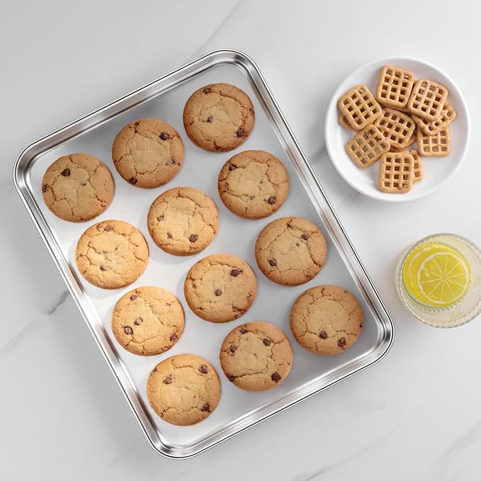 LIANYU Baking Sheet Pans, 12.4x9.7 Inch Cookie Baking Pans, 12 Pack | Commercial Grade Quarter Sheet Pan, Bakeware Cookie Tray, Mirror Finish, Non Toxic, Easy Clean, Dishwasher Safe, Bulk Set