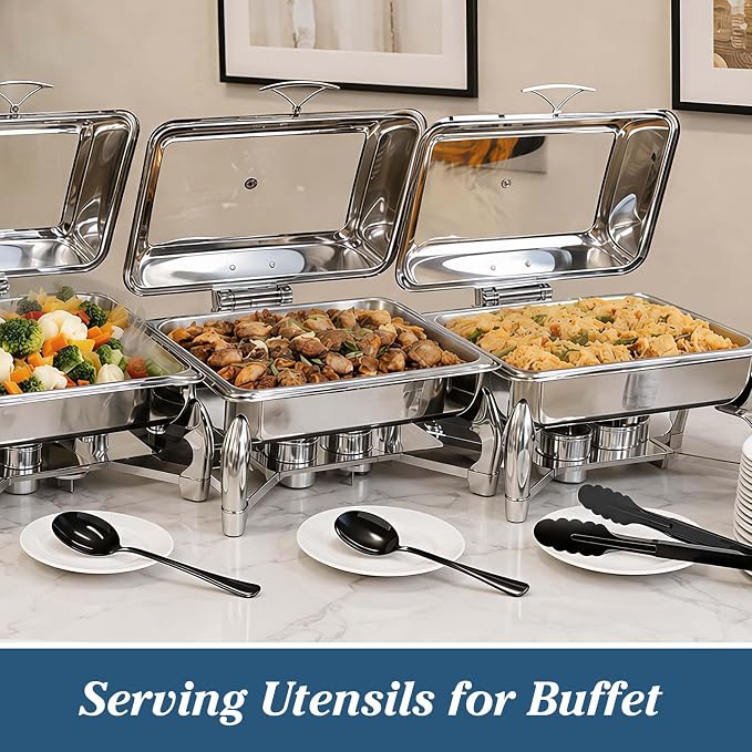 Mwellewm 18Pcs Serving Utensils Set Serving Tongs Serving Spoons for Buffet | Dishwasher Safe, Black Stainless Steel Tableware, Metal Cutlery, for Parties Weeding Entertaining Catering Banquet Birthday