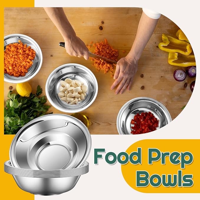 Tioncy 10 Pack Small Stainless Steel Mixing Bowls, 3/4 Quart Prep Bowl
