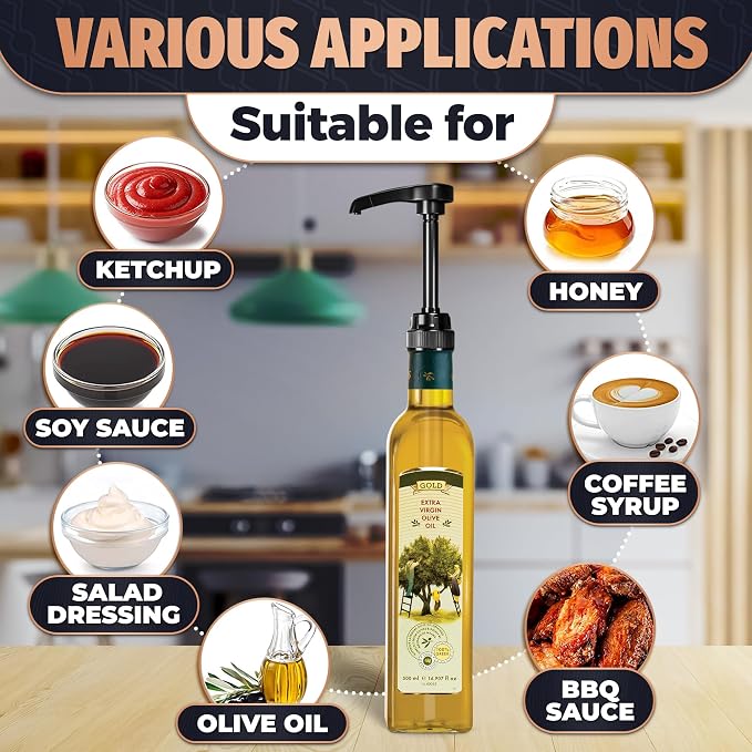 8 Pcs Coffee Syrup Pump for 750ml Bottles, 10ml per Press (Black) | Pumps for Syrup Bottles; Food-Grade Plastic; Adjustable Tube, Lockable Mechanism; for Coffee Bar and Home; Various Liquids