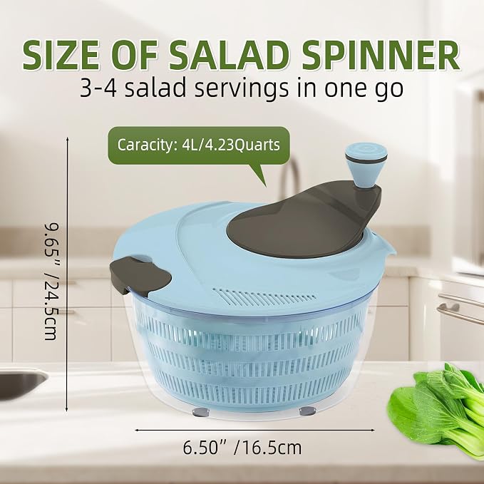 Fruit spinner Kitchen salad tool Salad Spinner Doubled Rain Holes, Lettuce Dryer For Washing, Drainage, And Dehydrating Greens, Fruits, And Vegetables Nordic Blue Salad Dehydrator,Blue