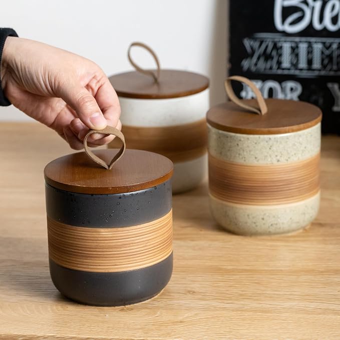 Miamolo Spice Jars with Lid, Coffee Container Kitchen Food Storage Jars for Spice Sugar Tea Bag, Stackable Decorative Jars for Countertop, Black & 37 fl.oz
