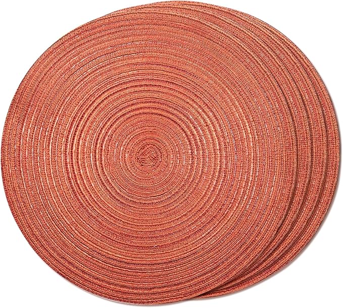 FunWheat Round Braided Placemats Set of 4 Place mats for Dining Tables Woven Heat Resistant Table Mats 15 inch for Fall(Orange,4pcs)