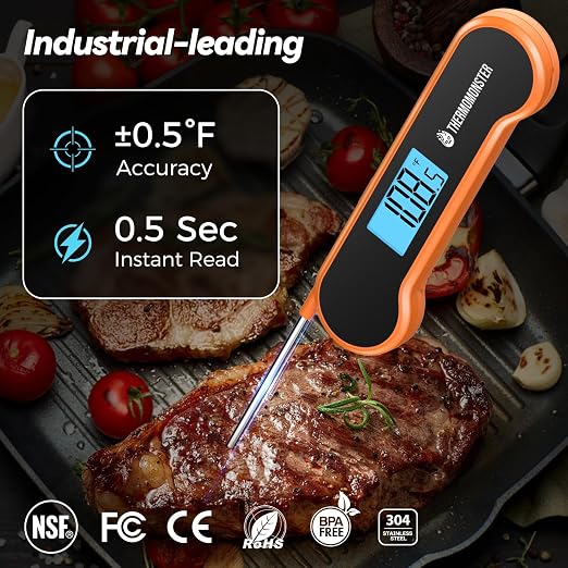 0.5 Sec Instant Read Meat Thermometer Digital with ±0.5℉ Precision, Orange | Food Thermometer for Cooking Kitchen Gadgets, Oven Grill Candy BBQ Essentials Accessories, Gifts for Him Dad Men Birthday