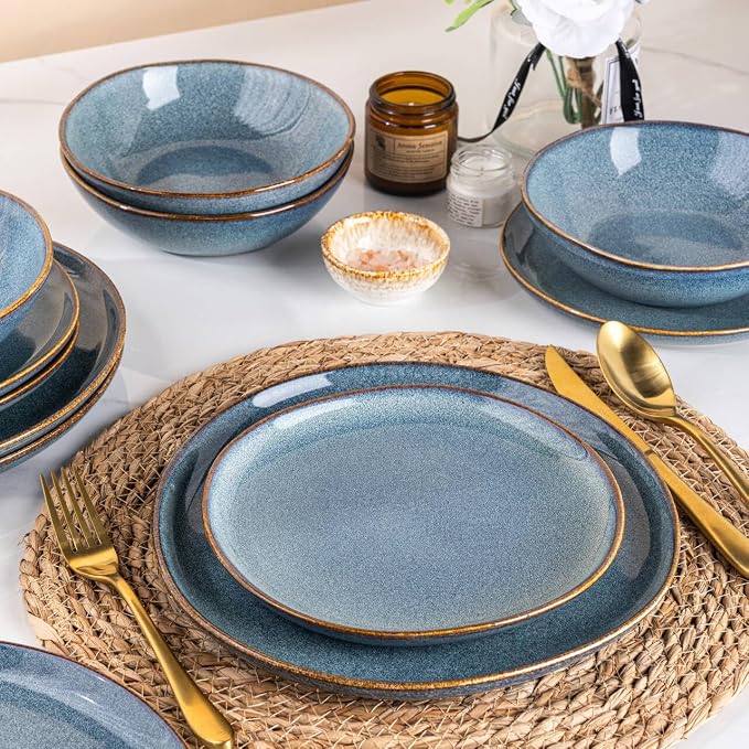 AmorArc Ceramic Dinnerware Sets for 8, 24Pcs Plates and Bowls Sets Dishes | Stoneware Handmade Reactive Glaze Dinner Set, Highly Scratch Resistant | Dishwasher & Microwave Safe Dishware