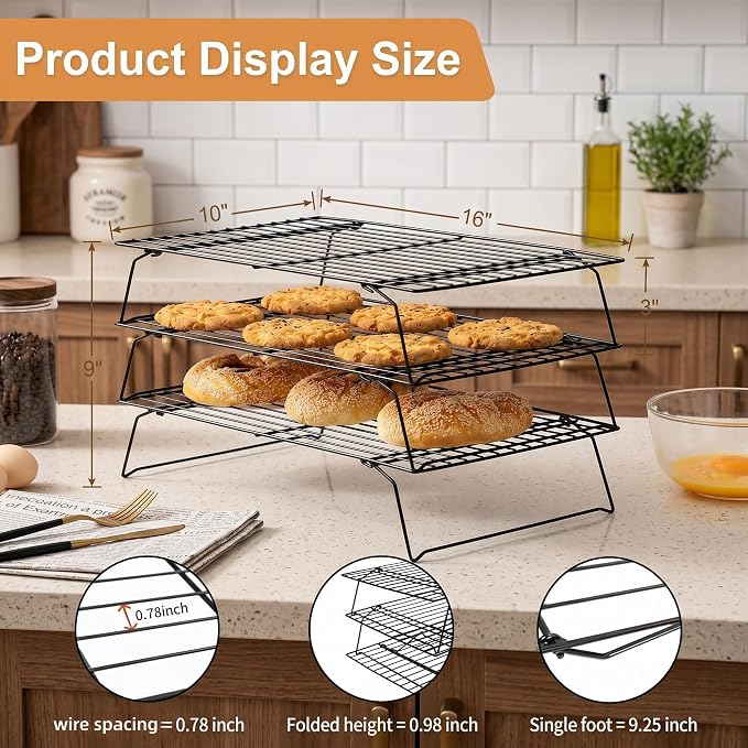 Cooling Racks for Baking, 3-Tier Stackable Wire Cooling Rack Set 10"x15.8",Heavy Duty Oven Safe Rust-Resistant Wire Rack for Cookie Sheet Roasting Grilling, Dishwasher Safe