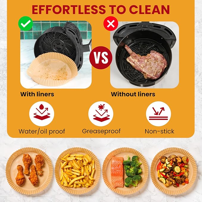 Air Fryer Liners for Ninja, 125 Pcs Round Disposable Airfryer Paper Liners | Non-Stick and Oil Proof for Easy Cleanup, Great for Oven, Pans & Baking – 8" for 5-8 qt Basket by Baker's Signature