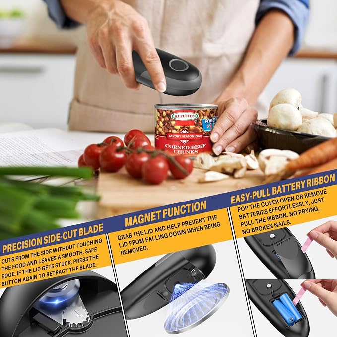 Electric Can Opener, One-Touch Automatic Can Opener for Seniors with Arthritis, Smooth Edge, Hands-Free, Fast Opening, Battery Powered, Food Safe Portable Electric Can Openers for Kitchen (Gray)