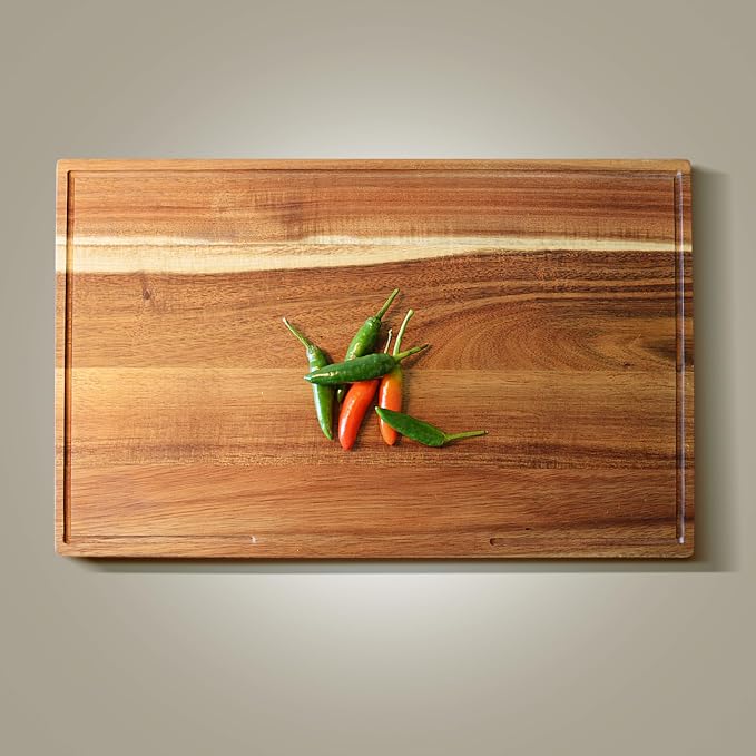 Acacia Wood Cutting Board for Kitchen, Thick Non Toxic Butcher Block | Hard Wood Edge Grain With Juice Groove 20" x 12.2" (Thick 1.7") Professional Heavy Duty Wooden Chopping Board (Oil Included)