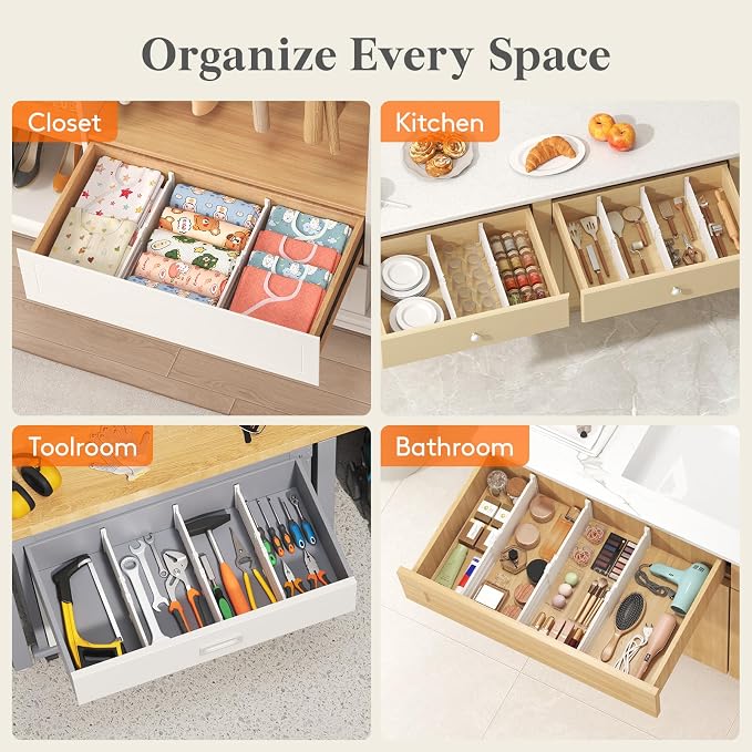 Lifewit 5" Tall Drawer Dividers, Adjustable Deep Drawer Organizer Clothes | 11.5"-18.5" Expandable Plastic Separators for Dresser, Kitchen, Cabinet, Nursery, Office, Socks & Underwear Storage, 8 Pack