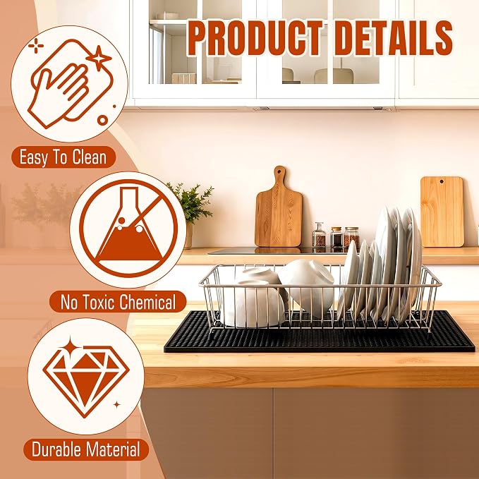 XieNie Bar Mat, 12"x6" Non-Slip PVC Mats for Home Coffee Bar Countertop | Versatile for Coffee Drinks Cocktail Makers, Keep Bar Counter Tops Neat Tidy, Dry Dishes Cups Glasses, Hand and Machine Wash