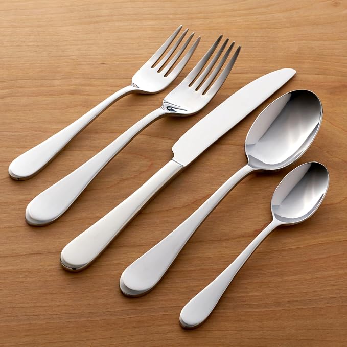 Oneida Icarus 45-Piece Flatware Set, Service for 8, Silver | mirror finish, dishwasher safe | includes serving spoons and utensil set | heavy duty, cutlery set for kitchen and dining
