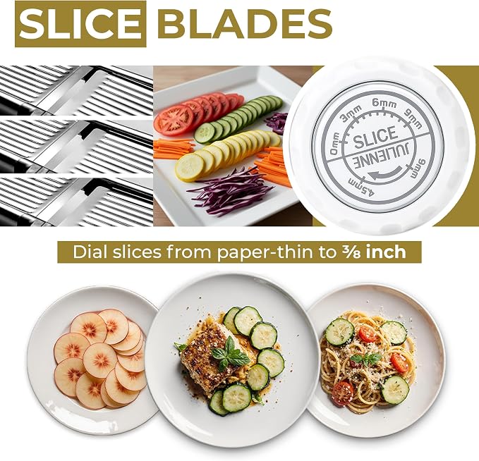Gramercy Adjustable Mandoline Food Slicer, Mandoline Slicer for Kitchen, Mandolin, Potato, Tomato, Carrot, Vegetable, Fruit and Onion Cutter, Stainless Steel, INCLUDING Cut-Resistant Gloves, White PRO