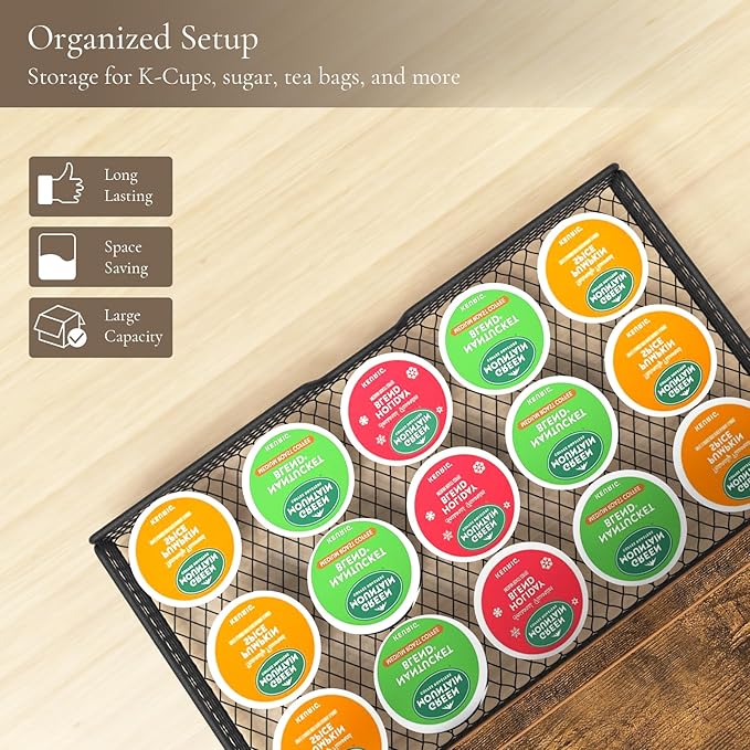 Coffee Bar Organizer for Countertop, Coffee Station Organizer | Coffee Organizer Station with Mug Holder, 3 Tier Coffee Cup Holder with Hooks and Drawer, K Cup Storage, Tea Station Stand