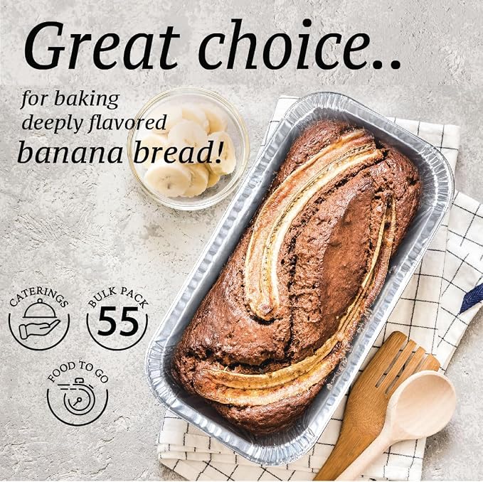 (65 Pack) 2Lb Foil Bread Pans for Baking, Disposable Bread Pans - Perfect for Baking Banana Bread, Cakes & Meatloaf - 2 Pound Aluminum Pans for Food Serving - 8.5" X 4.5" X 2.5"