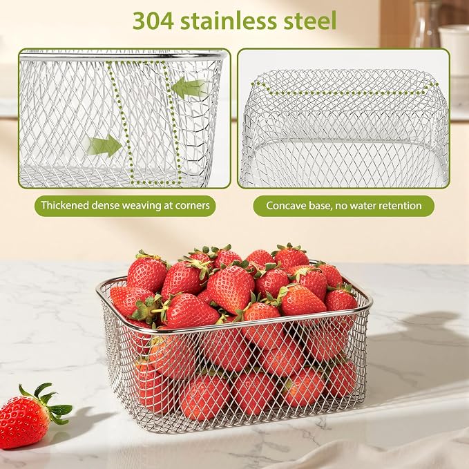3 PCS Large Fruit storage Containers for Fridge Food Storage Containers | with Stainless Steel Colander Leakproof Dishwasher Microwave safe Produce Containers Keep Fruits Vegetable Berry Fresh longer