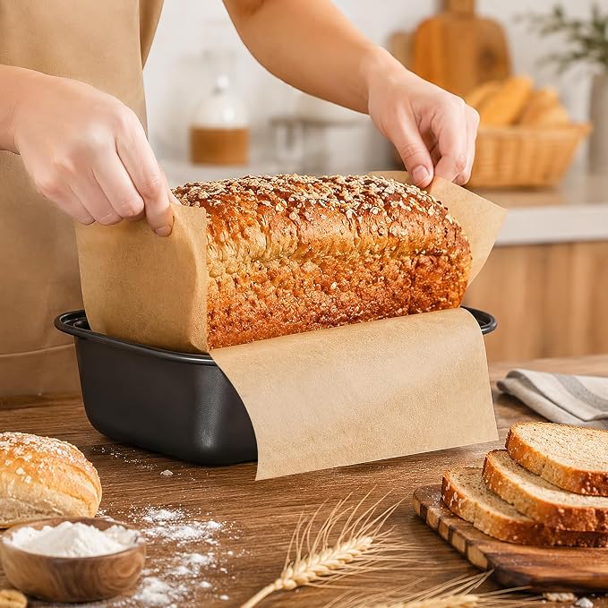 HUAKENER Loaf Pan with Liners Set, 3 Pack Loaf Pan with100 PCS Loaf Liners | Nonstick 9 x 5 Inch Bread Loaf Pan with Loaf Liners for Homemade Bread Cake Sourdough Banana Sandwich Bread