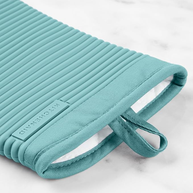 KITCHENAID Ribbed Soft Silicone Oven Mitt 2-Pack Set, 7.5"x13", Mineral Water Aqua
