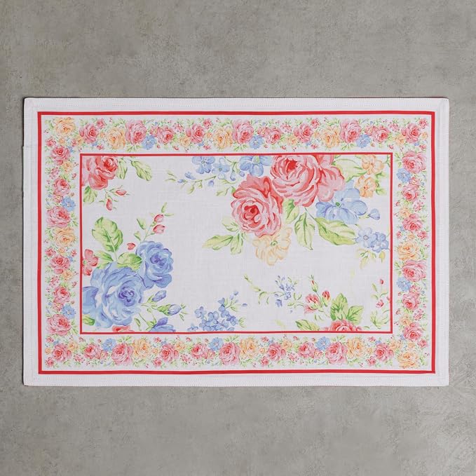 Maison d' Hermine Placemats Set of 4 Reusable 100% Cotton (13"x19") | Cloth Place Mats Washable Table Mats for Kitchen Dining Party Wedding Hotel Home Restaurant Spring Summer - Vintage Floral
