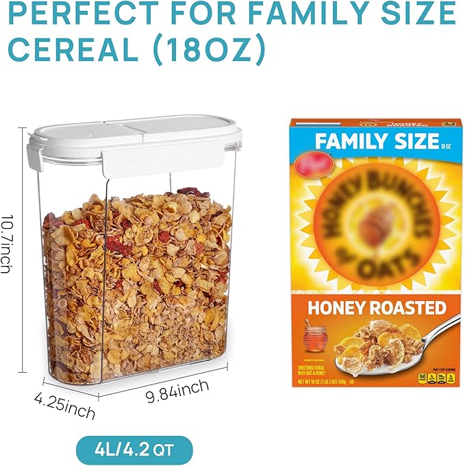 Vtopmart Cereal Containers Set, 3 PCS, 135.2oz/4L | Airtight Food Storage Container, Flip-Top Lids, Plastic Organizer Dispenser, Kitchen, Pantry Organization