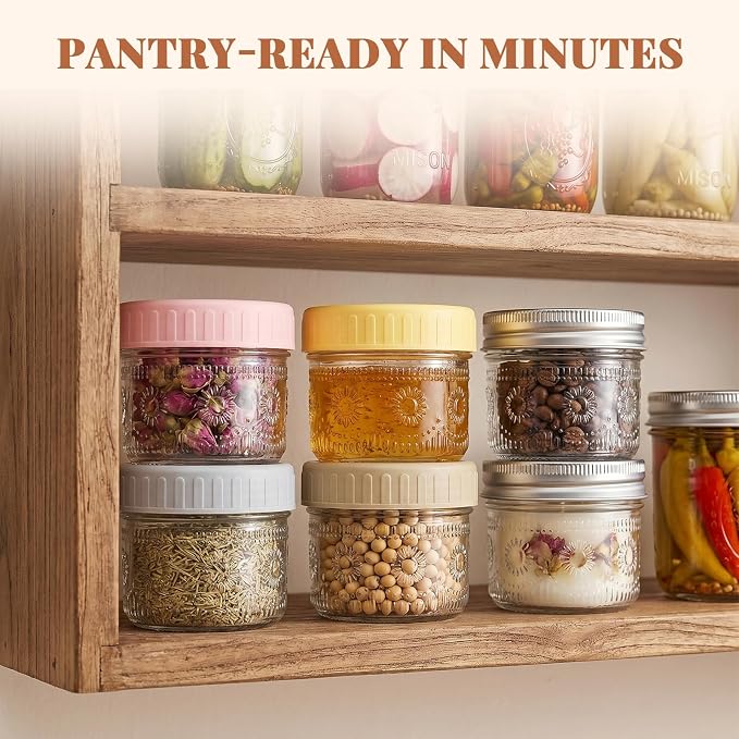 CycleMore 4oz Sunflower Glass Jars 40 Pack with 2 Sets of Lids | Mini Mason Jars with 40 Metal Split + 40 Colorful Plastic Lids. For Jams, Wedding bulk, Wholesale DIY. BPA-Free & Durable