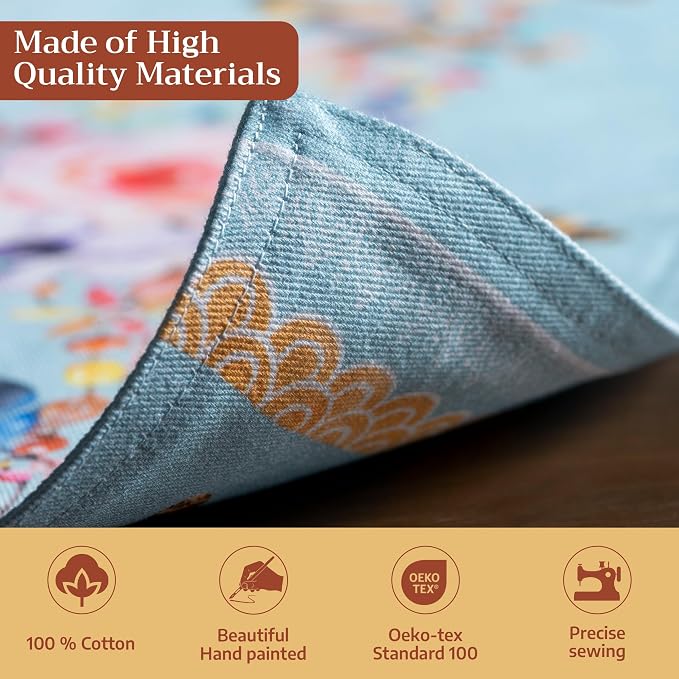 Maison d' Hermine Placemats Set of 4 Reusable 100% Cotton (13"x19") | Cloth Place Mats Washable Table Mats for Kitchen Dining Party Wedding Hotel Home Restaurant Spring Summer - Ibiza - Blue