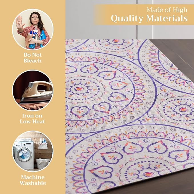 Maison d' Hermine Placemats Set of 4 Reusable 100% Cotton (13"x19") | Cloth Place Mats Washable Table Mats for Kitchen Dining Party Wedding Hotel Home Restaurant Spring Summer - Mandala