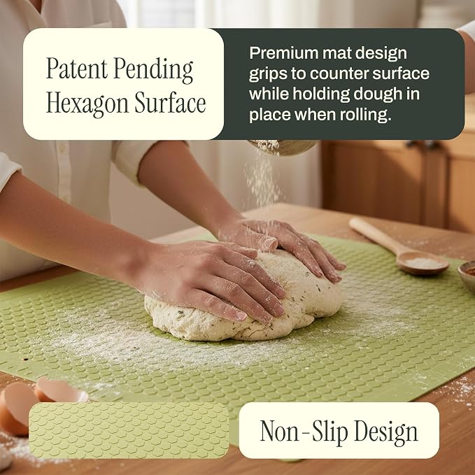PureCraft Silicone Baking Mat, Double-Sided Non Stick Mat with Textured Airflow Surface, LFGB Certified Silicone, 17.5" x 12.5" Cookie Sheet Liner with embedded measurement markings, easy to store