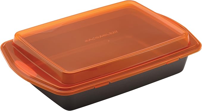 Rachael Ray Bakeware, Nonstick Baking / Cake Pan With Lid and Grips, Rectangle - 9 Inch x 13 Inch, Gray | Oven Safe to 500°F, Dishwasher Safe, Grips for Easy Handling, Great For Lasagna and Casseroles, in Gray