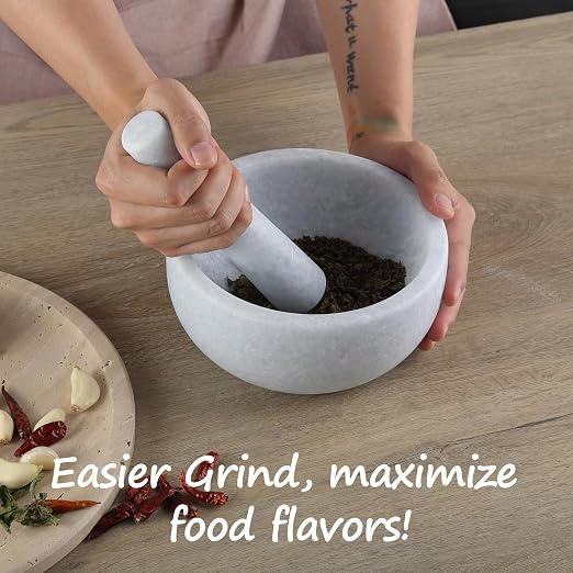 Luxury Marble Mortar and Pestle Set, 7" -4 Cups Big Grinder Bowl for Guacamole, Salsa, Pill Crusher, Spice, Herb, Garlic, Nut, Heavy Duty Grinder for Kitchen(Namib Sky)