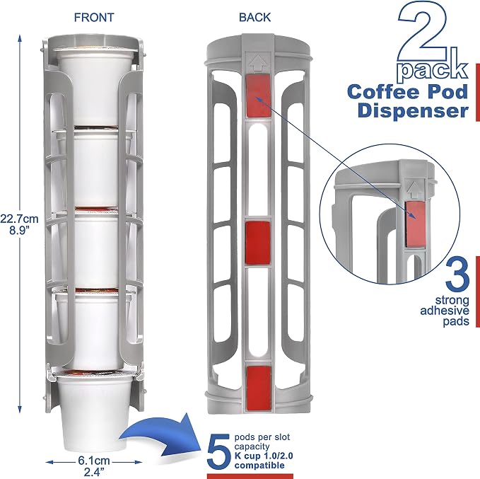 STORAGENIE Coffee Pod Holder for Keurig, Stores 10 Pods, Gray | Compatible with K-Cups, Vertical storage saves counter space, Ideal for small kitchens, RVs and dorms