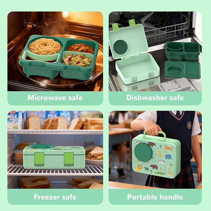 Bento Box for Kids, Leakproof Kids Lunch Box with 8.5OZ Thermo Food Jar & Lunch Bag, 3-4 Compartments Toddler Insulated Lunch Box for Boys, BPA Free Lunch Containers for School Daycare