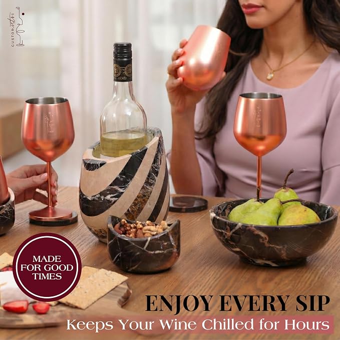 Gusto Nostro Marble Wine Chiller Bucket - 750ml Wine Bottle Cooler and Champagne Chiller for Party, Kitchen, Bar Cart Decor to Chill & Keep Bottles Cold - With Unique Wine Lovers Gift Box