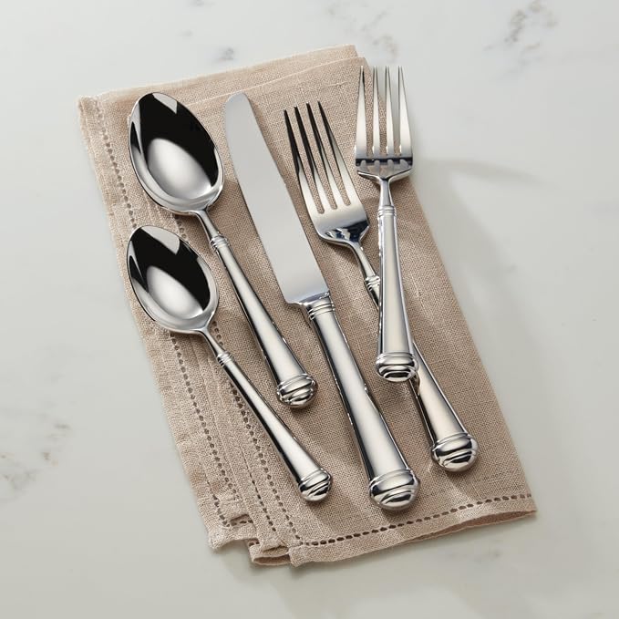 Reed & Barton Allora 5-Piece 18/10 Silverware Set for 1, Flatware | silver, dishwasher safe | includes knives, forks, and spoons | heavy duty, cutlery set for kitchen and dining, utensil set