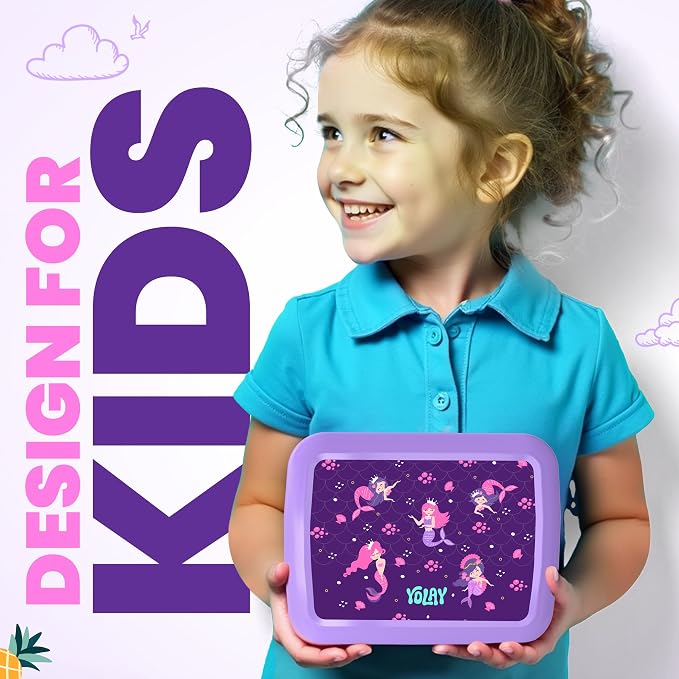 YOLAY Bento Box for Kids, 5-Compartment, Mermaid | Leak-proof, rubber-coated edges, Removable inner tray, Microwave safe, Dishwasher safe
