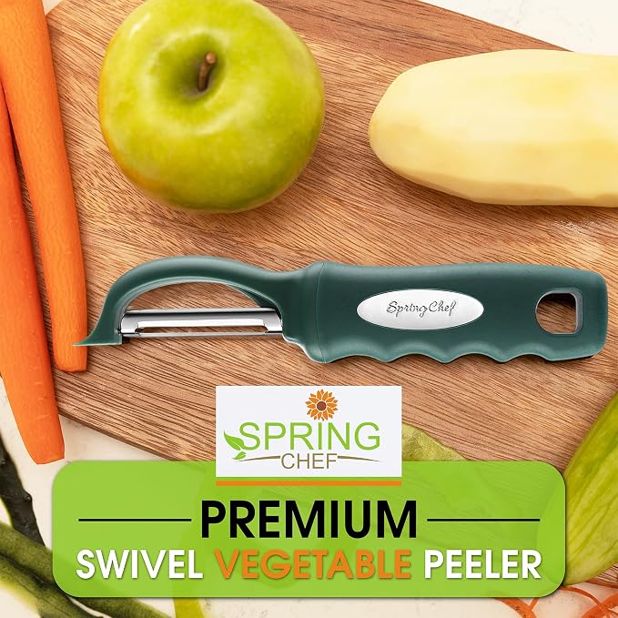 Spring Chef Potato Peeler for Kitchen with Soft Grip Handle, Pine Green | Premium Vegetable Peeler w/ Sharp Stainless Steel Blades, Multifunctional Food Peeler for Apple, Carrot, Cucumber, Fruit