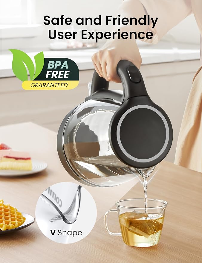 COMFEE' Glass Electric Kettle, 1.7L Fast Boil with LED Indicator