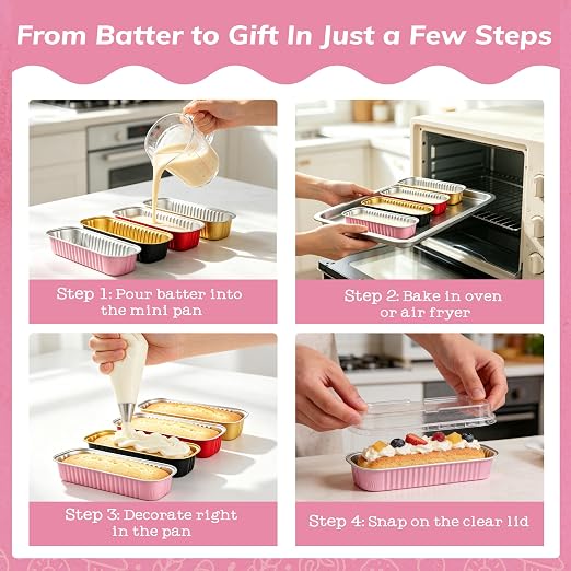 NPLUX Mini Cake Pans with Lids, 100 Pack Colorful 6.8oz for Birthday Treats | Good for custard, snack cups, fruit toppings and baked samples; organized pieces help speed up service lines.