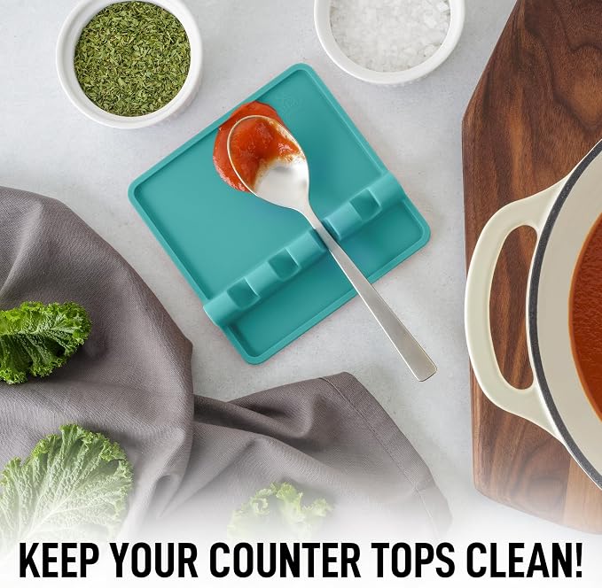 Zulay Kitchen Silicone Utensil Rest with Drip Pad for Multiple Utensils - BPA-Free, Heat-Resistant Spoon Rest & Spoon Holder for Stove Top - Kitchen Utensil Holder for Ladles & Tongs - Aqua Sky