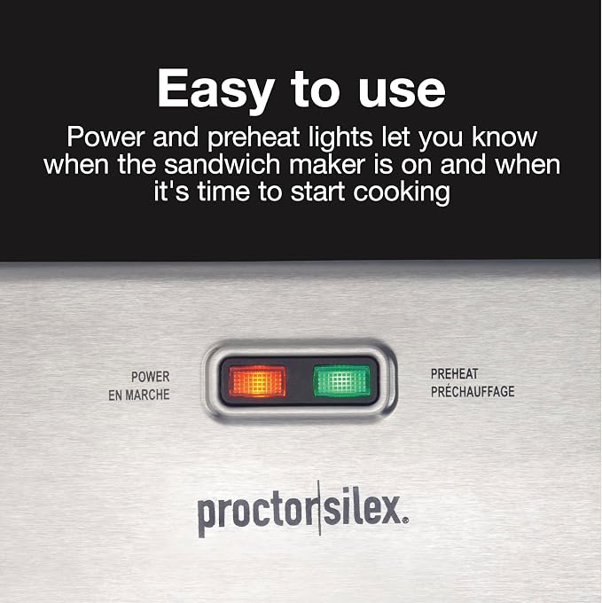 Proctor Silex Deluxe Hot Sandwich Maker With PFAS-Free Non-Stick Plates | Fits 2 Grilled Cheese, Reubens, Tortas Or Subs | Easy-Clean Durable Ceramic Surface | Stainless Steel | 25415MN