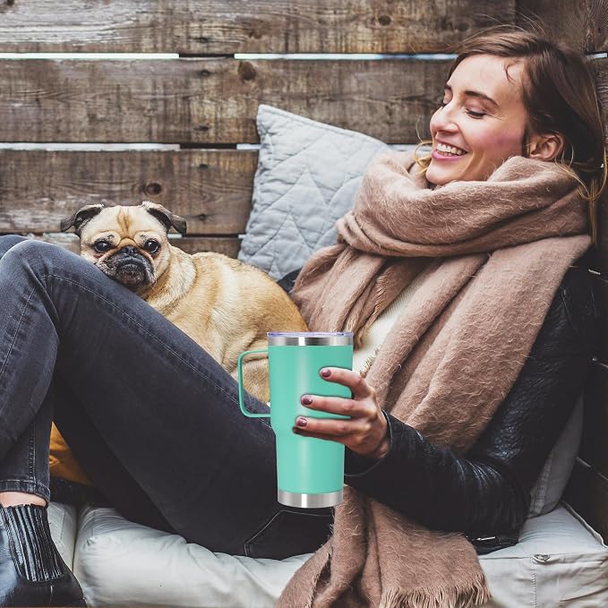 20 oz Tumbler with Handle Coffee Tumblers with Lid Travel Mug Light Blue 6P | 20oz Tumblers with Handle Double-Wall Insulated Vacuum Coffee Mugs Stainless Steel Tumbler with Handles&Lid Light Blue 6P