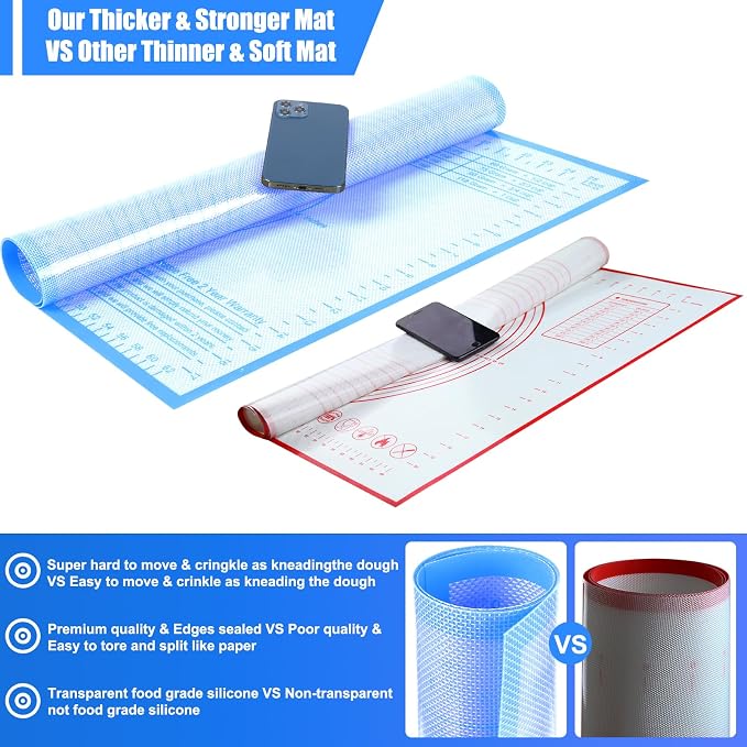 Silicone Pastry Mat 36X24 inch Baking Mat for Rolling Dough | Great Performance Kitchen Counter Mat Perfect for Dough, Pastry, Pie Crust, Fondant, Cookies, Bread, Pasta/Pizza,Pastry Board