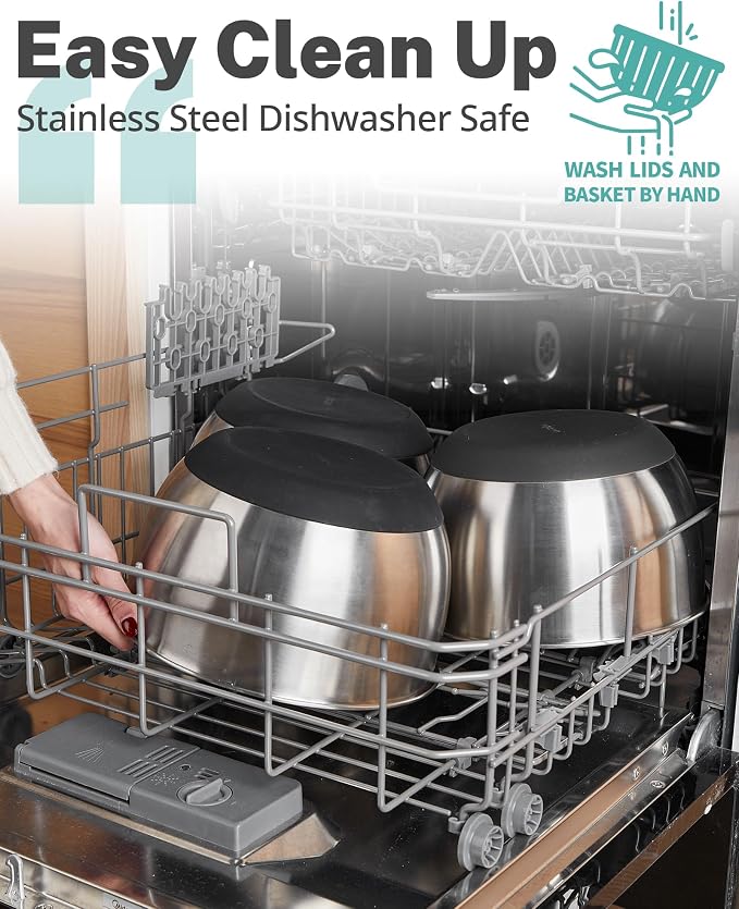 Stainless Steel Salad Spinner with Storage Lid, 5.3 Qt, BPA-Free, 4-in-1 Multi-Functional Lettuce Spinner, Fruit & Vegetable Washer, Easy Clean, Stop Button, Non-Slip Base