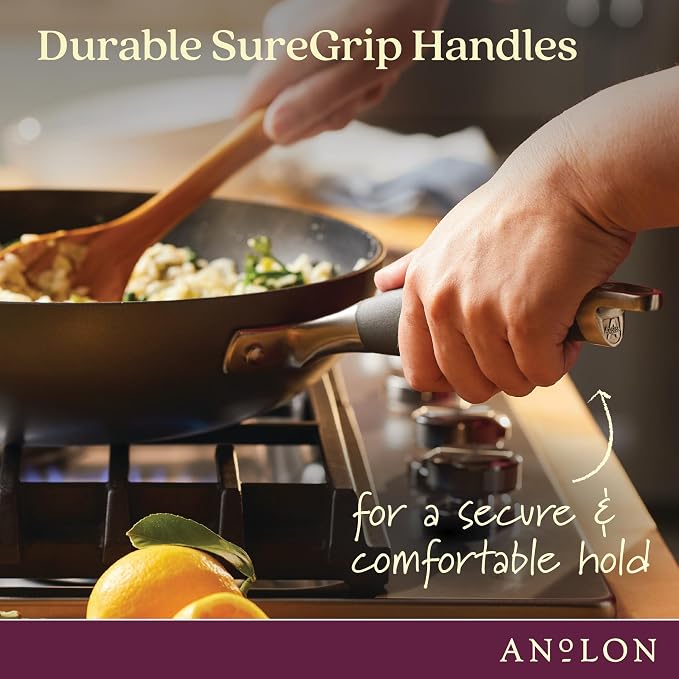 Anolon Advanced Home Hard-Anodized Nonstick Ultimate Pan with Lid and Helper Handle, Non Stick Frying Pan, 12-Inch, Moonstone