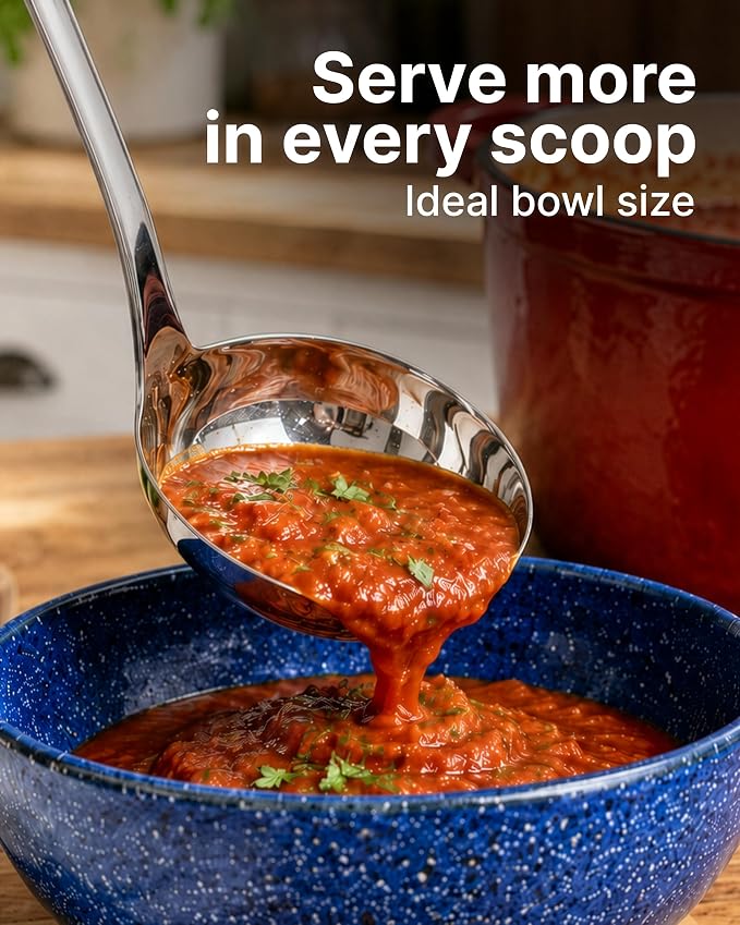 Zulay Kitchen Stainless Steel Soup Ladle - 13” Large Ladle for Soups, Stews & Sauces - Durable, Heat-Resistant, Rust-Proof & Dishwasher Safe Kitchen Utensil with Ergonomic Handle